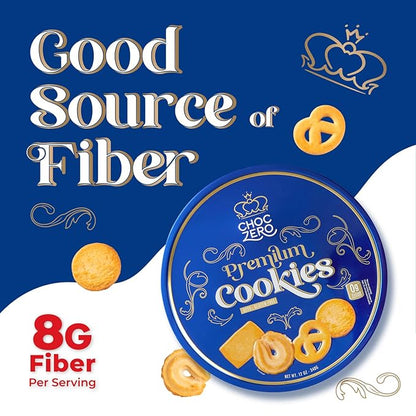 ChocZero Keto Butter Cookies - Sugar Free Danish Shortbread Gift - Gluten Free, Low Carb (1 tin, 12 oz) (Pack of 2)