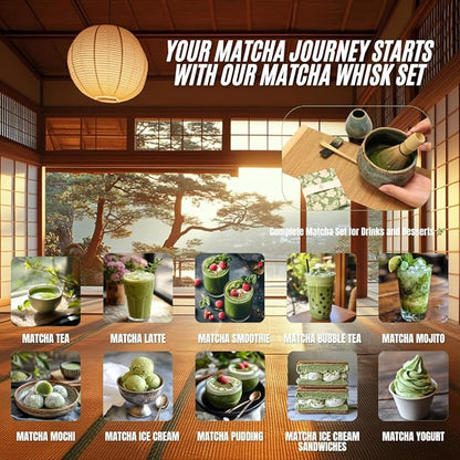 Annie & Mia Design Matcha Whisk Set (9pcs), Japanese Tea Matcha Set includes Ceramic Matcha Bowl, Bamboo Matcha Whisk(chasen), Ceramic Matcha Whisk holder, Bamboo Matcha Scoop (chashaku). Blue color
