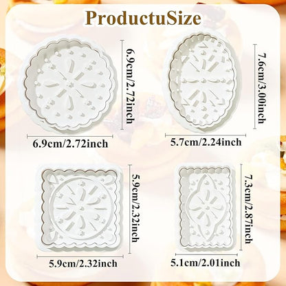 Cookie Stamps Baking Molds 4 Shapes, Biscuits Cutters, 3D Patterns Impression Embosser, Cookies Plunger Stamp, Homemake Bakeware DIY, Pastry, Bakery Desserts, Children Adults