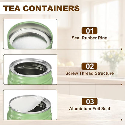 uxcell 2Pcs Round Tea Canisters, 3" x 3" Airtight Metal Tea Containers for Loose Tea, Coffee Beans, Spices - Durable, Compact, and Stylish Storage Tea Tin (Silver Green)