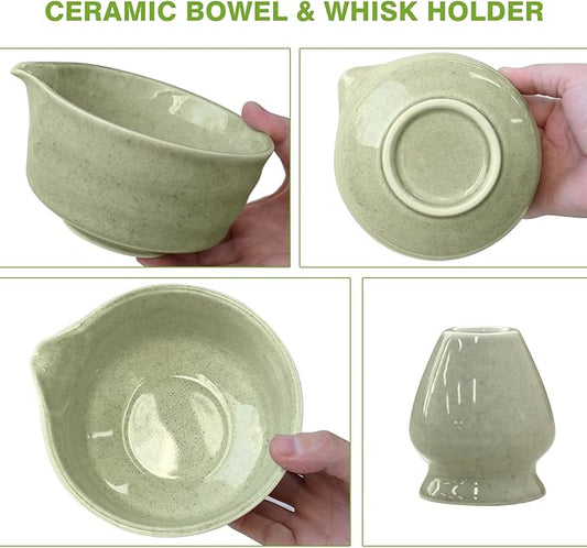 Matcha Whisk Set - Premium Complete Ceremonial Grade Matcha Set with Bamboo Whisk, Matcha Bowl with Spout, Scoop, Sifter & Holder - Authentic Japanese Tea Kit for Traditional Tea Preparation