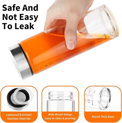 Glass Juice Bottles 6 Pack 20 oz - Wide Mouth Glass Water Bottles with Lids - for Juicing, Protein, Smoothie, Milk, Reusable, BPA Free, Stainless Steel Lids, Blender, Shaker Bottle (20oz/600ml)