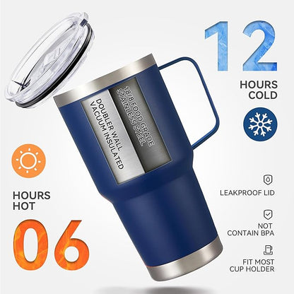 30 oz Tumbler with Handle and Lid, Stainless Steel Tumblers Bulk Double Wall Vacuum Insulated Travel Mug Leak Proof Cup Keep Drinks Cold and Hot Navy, 12 Pack
