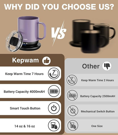Self Heating Coffee Mug T1-16oz Fast Heating & Ultra Long-Lasting Battery Life, Heated Coffee Mug Up to 149℉ - Touch & App Controlled Coffee Mug, Birthday Gifts for Women and Men