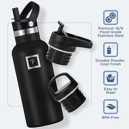 IRON °FLASK Camping & Hiking Hydration Canteens - 3 Lids (Narrow Straw Lid) Leak Proof Vacuum Insulated Stainless Steel - Hot & Cold Double Walled Sports Water Bottle - Bubble Gum, 16 Oz