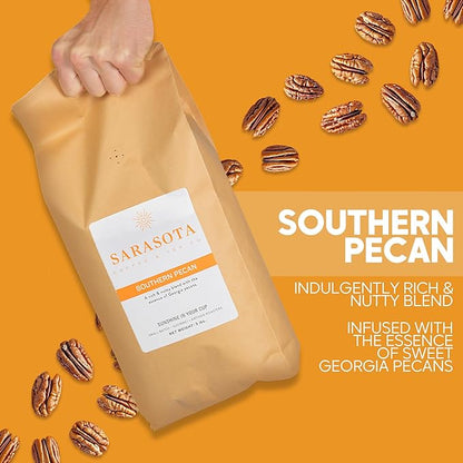 Sarasota Coffee Ground Southern Texas Butter Pecan | Medium Roast Gourmet Flavored Coffee Grounds | Low Acid, Mold Free, Specialty Grade Flavored Bulk Ground Coffee | 5lb (80 oz)