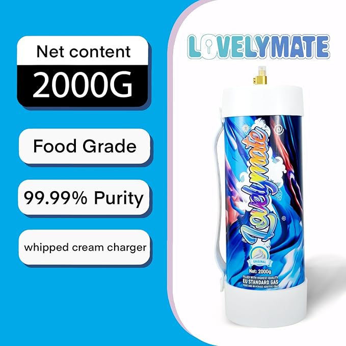 Whipped Cream Charger Tank 3.3L 2000G Whip Cream Charger Cylinder Food Grade Flavored (Tips Included) (8, Original)
