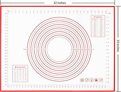 Yansumi Silicone Pastry Mat Extra Large Non-Slip Mat for Rolling Dough Pie Crust and Baking Non-Stick with Measurements (Red, 32x24)