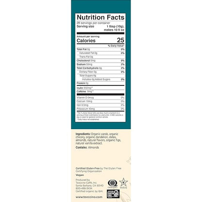 Teeccino Dandelion Vanilla Nut Herbal Coffee - Caffeine-Free Coffee Alternative with Prebiotics, Gluten Free, Acid Free - Medium Roast, 10 oz