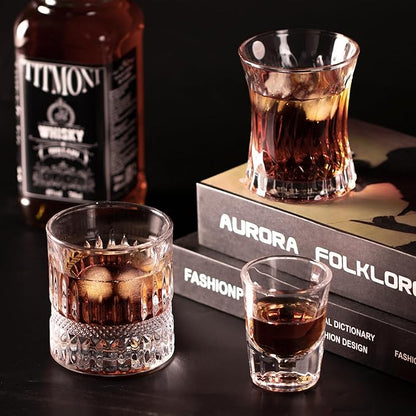 KAMMAK Whiskey Glass 7.75oz Set of 2, Old Fashioned Glass for Scotch, Cocktails, Rum, Shot Glasses Vodka in Bar And Party Gifts for Men, Whisky Lovers, Wedding, Anniversary, Birthday