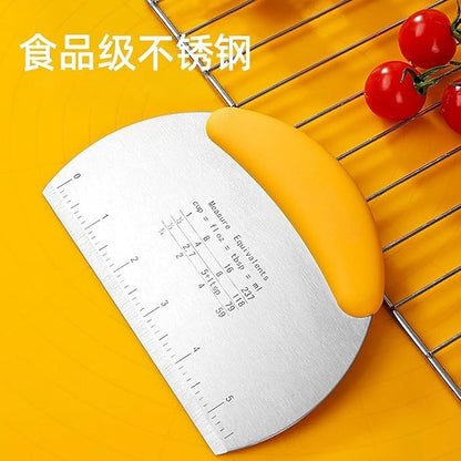 2PCS Dough Scraper Pastry Cutter Dough Cutter Stainless Steel Mirror Polished with Measuring Scale Multipurpose- Cake, Pizza Cutter Pastry Bread Separator Scale Knife (Yellow)