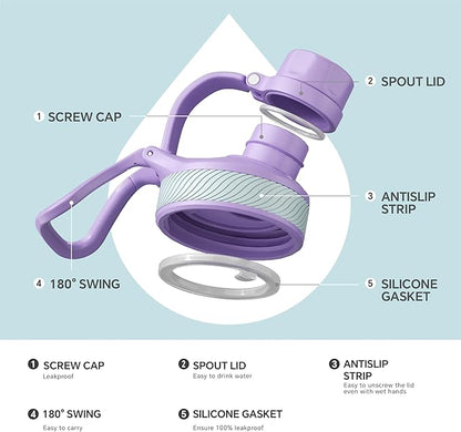 IDEUS Insulated Stainless Steel Water Bottle with 2 Leak-Proof Lids, Thermal Water Flask for Hiking Biking, 24oz, Violet