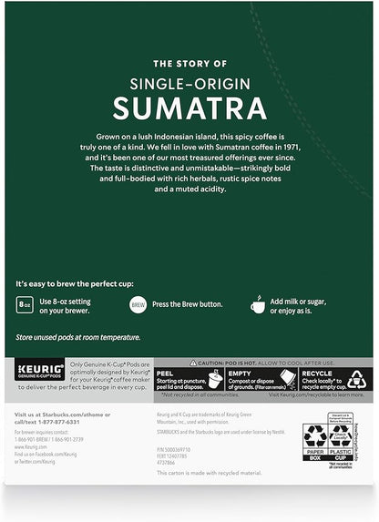 Starbucks K-Cup Coffee Pods, Dark Roast Coffee, Sumatra, 100% Arabica, 1 box (32 pods)