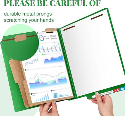 24 Pcs Classification Folders Letter Size, Back to School Supply for Teacher, Student, 2 Dividers Pressboard File Folder Bulk with Fasteners, 3.5 Inch Expanding File Organizer(Green)