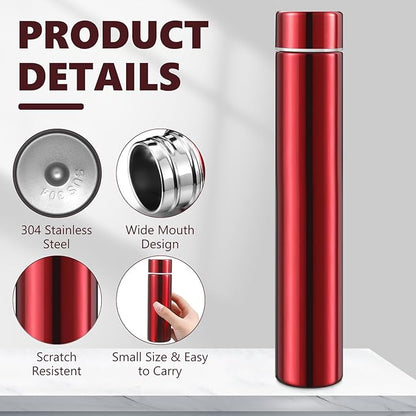 Vesici Slim Water Bottle 8.8 oz Small Stainless Steel Purse Compact Insulated Water Bottles Camping Travel Backpack Pocket Flask for Car Cold Coffee Tea(Red,1 Pack)