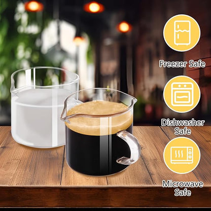Espresso Cups 4-Piece set, 4 OZ Double Spout Cup with Handle, Espresso Shot Glass with V-Shaped Spout for Espresso Machine, Milk Cup (Espresso cups)