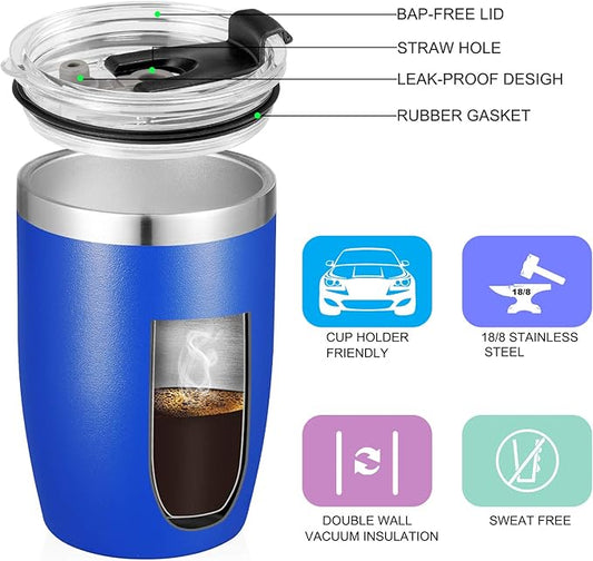 VEGOND Stainless Steel 12 oz Tumblers bulk Vacuum Insulated Double Wall Travel Tumbler with Lid and Straw Reusable Tumbler, Royal Blue 12 pack