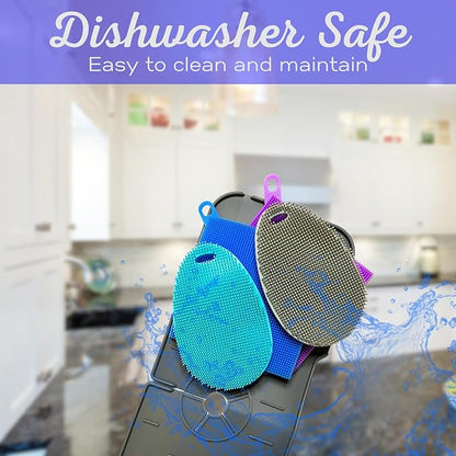Faucet Mat for Sink - Silicone Scrubber Dish Set, Splash Guard, Food Grade BPA Free Kitchen Scrubber