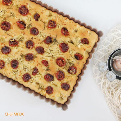 CHEFMADE Rectangle Tart Pan, 7x11-Inch with Removable Loose Bottom Non-Stick Oblong Quiche Bakeware for Oven Baking (Champagne Gold)