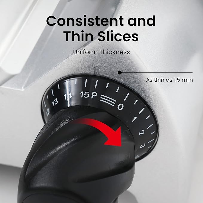 Toogood 8" Commercial Slicer, 1/4 HP Electric Meat Slicer, Italian Carbon Steel Blade, Quiet Performance, Semi-frozen Meat/Cheese/Food Slicer, 0.5mm to 15mm Adjustable Slicing Thickness