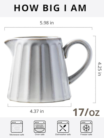 Ceramic Creamer Pitcher,17 Oz Coffee Creamer Container with Handle, Small Milk Pitcher Pourer for Sauces, Salad, Cream White