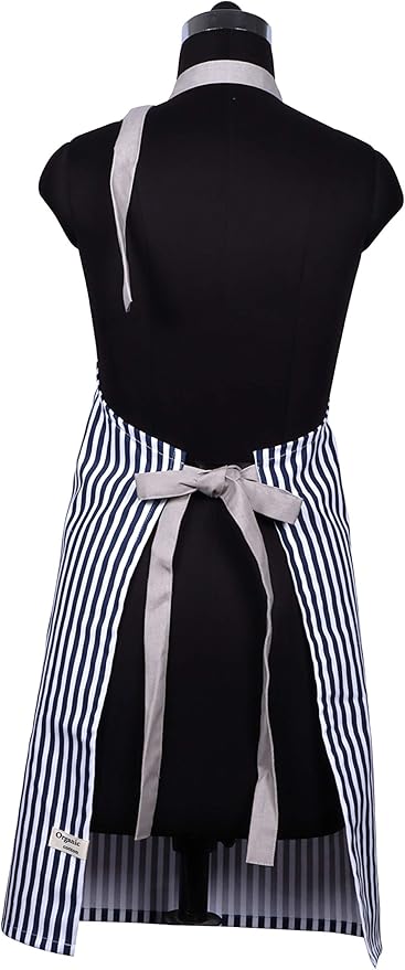 AMOUR INFINI Cotton Aprons for Women with Pockets Adjustable Strap and Waist Ties Washable Printed Aprons for Baking, Cooking, Gardening (27.5 x 33 Inches - Blue)