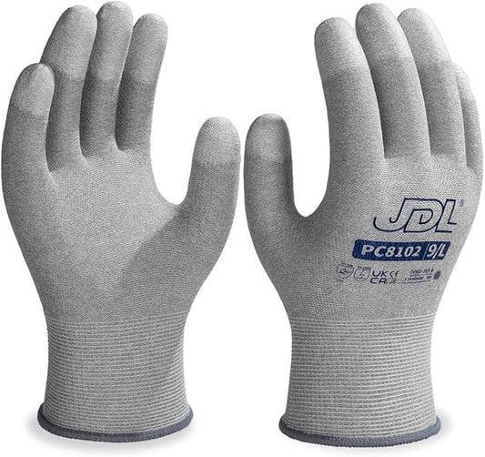 JDL ESD Work Gloves, Anti-Static Gloves for PC Building, Computer Installation & Repair, High Resistance Carbon Fiber Gloves, 12 pairs, Small