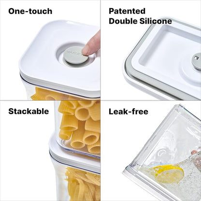 Premium Airtight Food Storage Containers, Square-S 3PC-SET, Smart One-Click Seal Lid, No Hinges, 100% Leak Proof, BPA-FREE, Dishwasher, Freezer & Microwave Safe