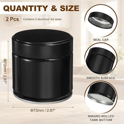 uxcell 2Pcs Round Tea Canisters, 3" x 3" Airtight Metal Tea Containers for Loose Tea, Coffee Beans, Spices - Durable, Compact, and Stylish Storage Tea Tin (Black)