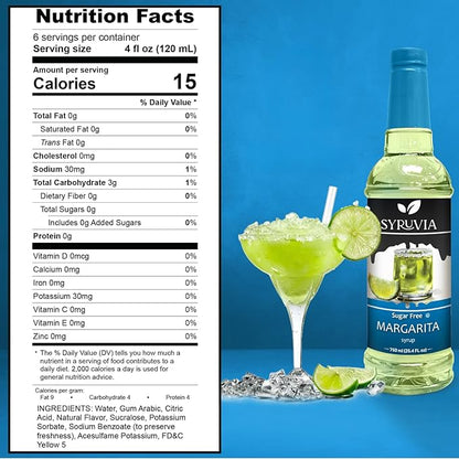 Syruvia Sugar Free Lime Margarita Syrup, Flavored Syrup for Cocktails, Drinks, Lemonades, Iced Teas, and Desserts – 25.4 fl oz