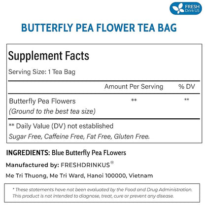 FreshDrinkUS, Premium 35 Butterfly Pea Tea Bags, 100% Natural and Pure from Butterfly Pea Flowers, Hand-made, Made With Natural Materials-Corn Fiber Tea Bag, Sugar/Caffeine/Gluten Free, Vegan