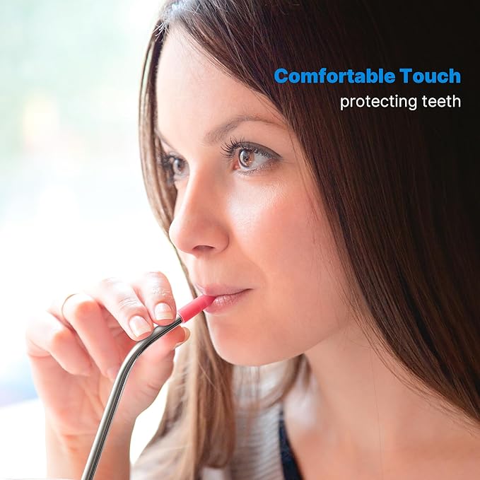 Repeatable Metal Straw with Silicone Tips for 30 oz Stanley Tumbler, 2 Pcs 30 oz Stainless Steel Straws Replacement for Stanley Tumbler, 1 Straw Brush, BPA Free（Light Pink）
