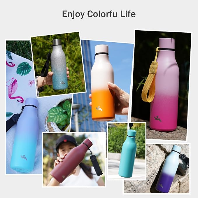 Insulated Water Bottle with Strap,25 oz Double Wall Stainless Steel Vacuum Bottles Metal Water Flask,Macaron Green