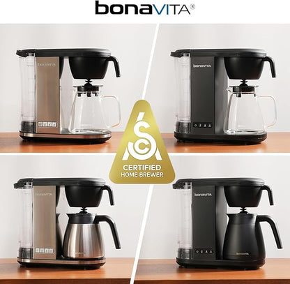 Bonavita Enthusiast 8 Cup Drip Coffee Brewer, Pour Over, SCA Certified Coffee Machine with Glass Carafe, Stainless Steel Panel, Removable Reservoir