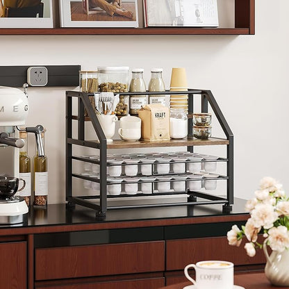 Coffee Pod Drawer Holder K-Cup Holder Drawer for 56 Coffee Pods Storage 4-Tier Coffee Pod Holder Organizer Coffee Station Organizer for Countertop Kitchen Office Coffee Bar Accessories