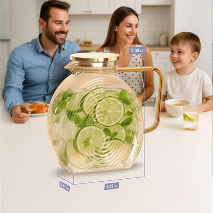 Glass Pitcher With Lid, 2.0 Liter 68 oz Glass Water Pitcher For Fridge, 0.53 Gallon Pitchers With Handle And Lid, Tea Jug Carafe Jar For Hot/Iced Water Milk Juice Coffee Fruit