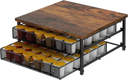 Coffee Pod Drawer Holder Capsule Storage Organizer 2 Tier Coffee Pods Holder With Sliding Baskets for 72 Capacity K Pod, Suit for Home Office Cafe Counter (Black)