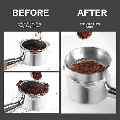 Aluminum Espresso Dosing Funnel - 51/53/58mm Coffee Dosing Ring for Home & Shop - Silvery
