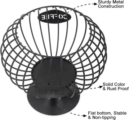 Large Capacity Coffee Pod Holder for Countertop K Cup Organizer Metal Storage Basket for Keuring Pods K Cup Storage for Capsule Creamer Coffee Bar Decor Black