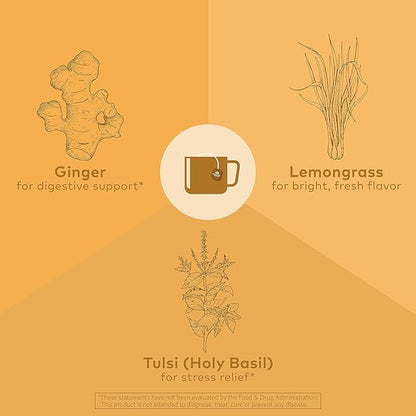 ORGANIC INDIA Tulsi Lemon Ginger Tea Bags - Herbal Tea, Stress Relieving & Reviving, Immune Support, Aids Digestion, Vegan, USDA Certified Organic, Non-GMO, Caffeine-Free - 18 Infusion Bags, 3 Pack