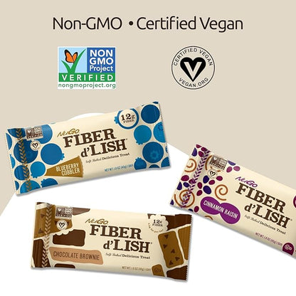 NuGo Fiber d'Lish Chocolate Brownie, 12g High Fiber, Vegan, 150 Calories, 16 Count