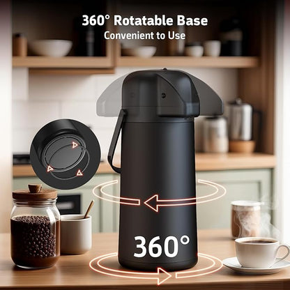 Airpot Coffee Carafe for Keeping Hot - 102 OZ/ 3L Large Coffee Dispenser with Pump - Insulated Stainless Steel Thermos Urn for Hot Drinks Water Tea - Thermal Beverage Dispenser for Parties