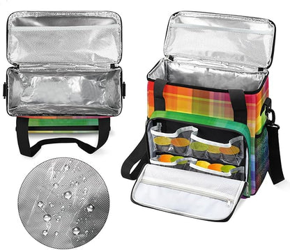 Colorful Rainbow Plaid Coffee Maker Carrying Bag, Coffee Machine Travel Storage Tote Bag Compatible with K-Mini or K-Mini Plus, Portable Single Serve Coffee Brewer Case with Pockets, for K-Cup Pods