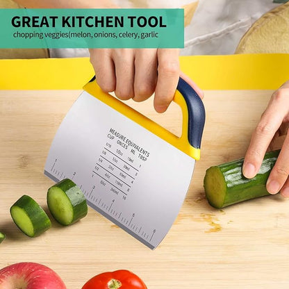 YGDZ Dough Scraper 2 PCS, Stainless Steel Bench Scraper With Grip, Plastic Dough Cutter with Measuring Scale, Multipurpose Pizza Cutter, Pastry Scraper, Bread Scraper for Baking, Dough, Cake