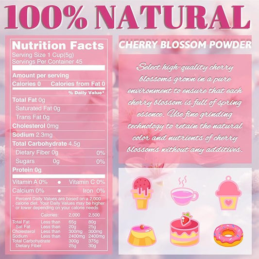 Cherry Blossom Powder - 8oz No Additive Sakura Powder for Baking, 100% Spring Season Cherry Blossom, Pink Color Natural Food Coloring, Perfect for Latte, Smoothies, Drinks - Vegan, Gluten Free