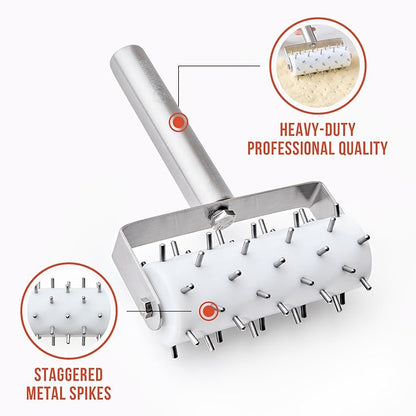 Chef Pomodoro Stainless Steel Pizza Dough Docker Roller (21 x 14.5 cm, Spike Length 7 mm) - Essential Kitchen Tool for Crackers Chef Pomodoro Stainless Steel Pizza Dough Roller