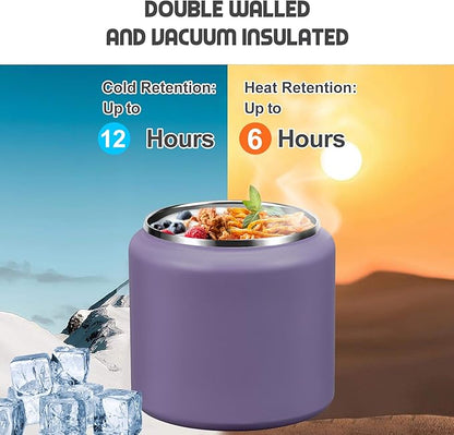 26oz Soup Thermo for Hot Food Kids with Buckle Lid Insulated Vacuum Food Jar Wide Mouth Leakproof Stainless Steel Lunch Container (Purple)