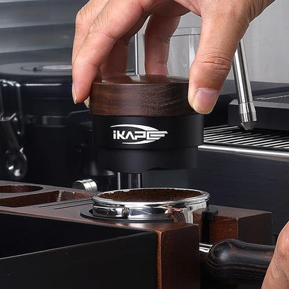 IKAPE 51MM Coffee Distributor, New Wooden Handle Design, Gravity Adaptive Espresso Distributor Fits All 51MM Espresso Portafilter, Compatible with 51MM Delonghi Bottomless Portafilter