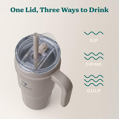 REDUCE 24 oz Stainless Steel Tumbler with Handle - Dual-Wall Vacuum Insulated Travel Mug, Sweat-Proof Lid & Reusable Straw - Keeps Drinks Cold for 24 Hrs, Fits Cupholders, Dishwasher Safe - Sand