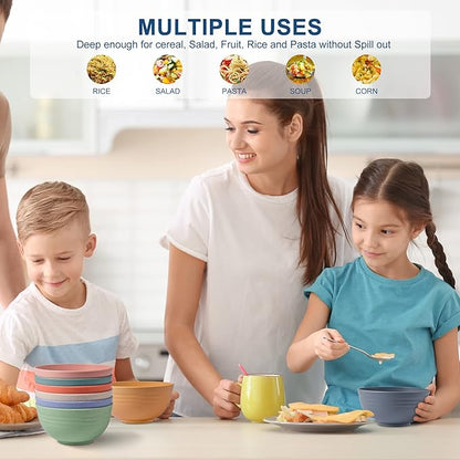 HOTEC BPA Free Unbreakable Wheat Straw Cereal Bowls - Microwave & Dishwasher Safe Soup and Salad Bowls, Set of 8, 26oz, Multicolor